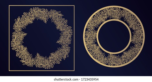 Vorlage für Laserschneidpapier. Runde Servietten mit Blumenrahmen. Vintage-Papier-Ausschnitt-Spitzen täglich. Runder Blumenrahmen, Blumenrahmen, Design-Element für Hochzeitsdekoration, Inneneinrichtung.