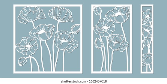 template for laser cutting and Plotter. Flowers, leaves, bouquet for decoration. Vector illustration. poppy flower. plotter and screen printing. serigraphy