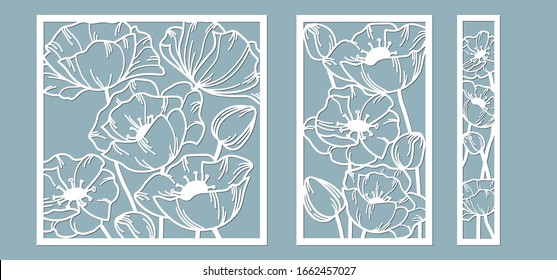 template for laser cutting and Plotter. Flowers, leaves, bouquet for decoration. Vector illustration. poppy flower. plotter and screen printing. serigraphy