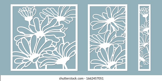 template for laser cutting and Plotter. Flowers, leaves, bouquet for decoration. Vector illustration. Chamomile flower. plotter and screen printing. serigraphy