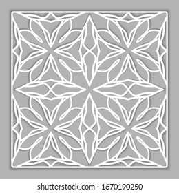 Template for laser cutting, plotter cutting, printing. Islamic square pattern. Geometric line design, cut out of paper. Mandala die cut ornament. Fretwork panels, cutout silhouette stencils