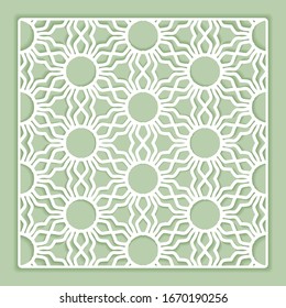 Template for laser cutting, plotter cutting, printing. Islamic square pattern. Geometric line design, cut out of paper. Mandala die cut ornament. Fretwork panels, cutout silhouette stencils