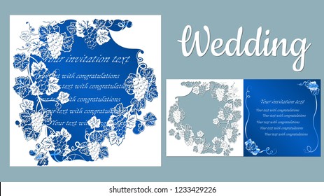 Template for laser cutting, plotter, and silkscreen printing. Vine. Grape Inscription-wedding