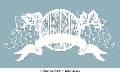 Template for laser cutting, plotter, and silkscreen printing. Vine. Grape Wine barrel