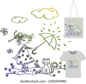 Template for laser cutting and Plotter. Vector illustration. Girl, cat funny theme