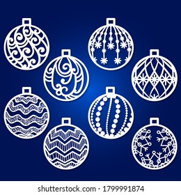 Template for laser cutting. A set of openwork ornaments. Bell, Christmas ball and Christmas tree.
 For cutting from various materials. 
For the design of cards, invitations, interior elements, etc. Ve