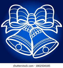 Template for laser cutting. Two bells with a ribbon. For cutting from any material. For the design of postcards, congratulations, envelopes, toys, interior elements. Vector