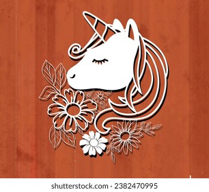 Template for laser cutting. Unicorn with a long mane. For cutting any material. For the design of Postcards, invitations, decor elements, and Christmas decorations. Vector