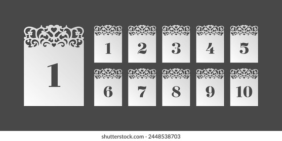 Template for laser cutting wedding cards with numbers