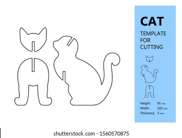 Template For Laser Cutting, Wood Carving, Paper Cut. Silhouette Of Cat. Vector Illustration