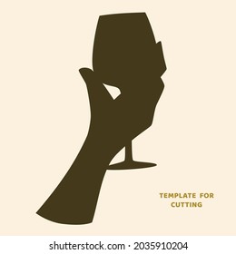 Template For Laser Cutting, Wood Carving, Paper Cut. Silhouettes For Cutting. Man Holding A Wine Glass Vector Stencil