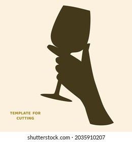 Template For Laser Cutting, Wood Carving, Paper Cut. Silhouettes For Cutting. Woman Holding A Wine Glass Vector Stencil