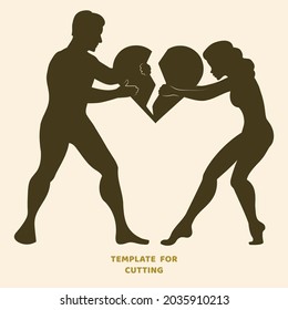 Template for laser cutting, wood carving, paper cut. Silhouettes for cutting. Broken heart vector stencil