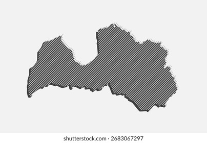 Template Latvia map from grey diagonal lines isolated on background. Europe country for pattern, design, illustration, infographic. Abstract concept parallel lines of silhouette map Latvia