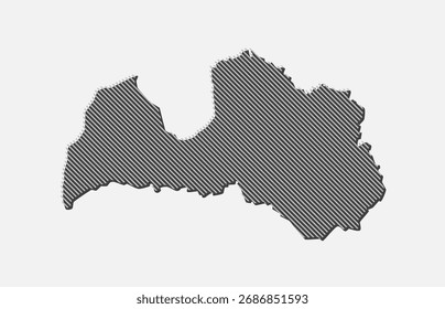 Mapa de Plantilla Letonia de líneas diagonales grises aisladas sobre fondo. País de Europa para el patrón, diseño, ilustración, infografía. Concepto Abstractas líneas paralelas de mapa de silueta Letonia