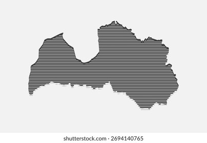 Vorlage Lettland Karte aus grauen horizontalen Linien einzeln auf Hintergrund. Europa Land für Muster, Design, Illustration, Infografik. Abstraktes Konzept parallele Linien der Silhouette Karte von Lettland