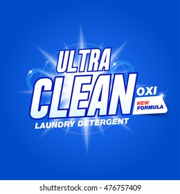 Template for laundry detergent with inscription "Ultra clean.", package design for Washing Powder & Liquid Detergents. Cleaning service