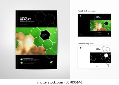 Template Layout Of Annual Report, Brochure, Cover, Magazine, Catalog, Flyer Or Booklet. Front Page And Back Page. Spot UV Coating. A4 Vector Template, Easy To Edit