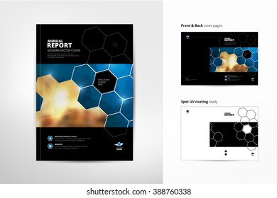 Template Layout Of Annual Report, Brochure, Cover, Magazine, Catalog, Flyer Or Booklet. Front Page And Back Page. Spot UV Coating. A4 Vector, Easy To Edit