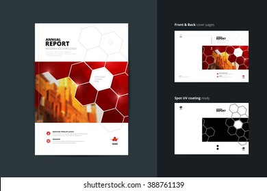 Template Layout Of Annual Report, Brochure, Cover, Magazine, Catalog, Flyer Or Booklet. Front Page And Back Page. Spot UV Coating. A4 Vector Template, Easy To Edit