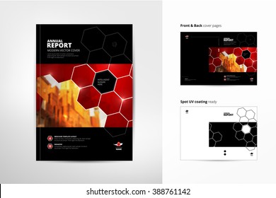 Template Layout Of Annual Report, Brochure, Cover, Magazine, Catalog, Flyer Or Booklet. Front Page And Back Page. Spot UV Coating. A4 Vector Template, Easy To Edit