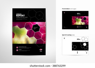 Template Layout Of Annual Report, Brochure, Cover, Magazine, Catalog, Flyer Or Booklet. Front Page And Back Page. Spot UV Coating. A4 Vector Template, Easy To Edit