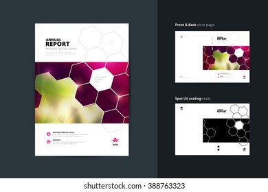 Template Layout Of Annual Report, Brochure, Cover, Magazine, Catalog, Flyer Or Booklet. Front Page And Back Page. Spot UV Coating. A4 Vector Template, Easy To Edit