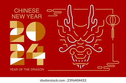 Template layout Chinese New Year 2024, Year of the Dragon , outline , stroke, zodiac (Translate : Chinese New Year)