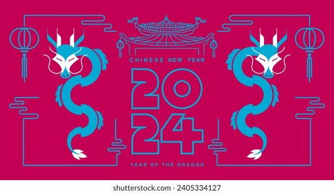 Template layout Chinese New Year 2024, Year of the Dragon , outline , stroke, outline (Translate : Chinese New Year)