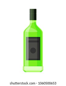 Template, layout, empty glass bottle of absinthe, alcohol drink, with screw cap. Billet, glass container, packaging, alcoholic beverage, liquid, on a white background vector illustration isolated