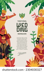 Template layout with Indonesian traditional wedding dress illustration