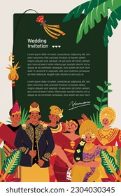 Template layout with Indonesian traditional wedding dress illustration