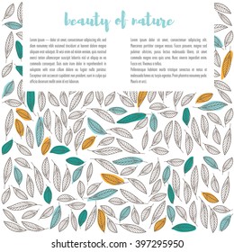 The template layout with text. Layout features leaves of different sizes and shapes. Background white, place the header and text.