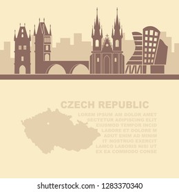 The template of the leaflets with architectural attractions of Prague and a map of the Czech Republic