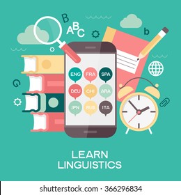 Template Learn Linguistics infographics. Concept for website banners and promotional materials. File is saved in AI10 EPS version. This illustration contains a transparency