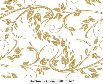 Template leaves and curls. Vector element for creation seamless pattern.