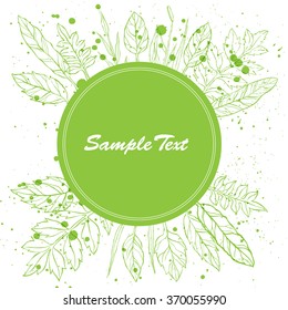 Template with leaves on white background. Vector illustration for  organic, natural, eco design and other printing projects.