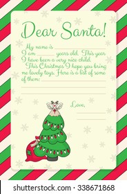 Template for letter to Santa with illustration of Christmas tree