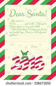 Template for letter to Santa with illustration of hand drawn numbers and snowman