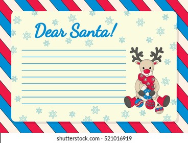 Template for letter to Santa with illustration of reindeer