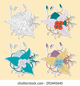 Template letterhead with abstract hand drawn flower in bright colors