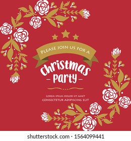 Template lettering of christmas party, with cute white flower frame decoration. Vector