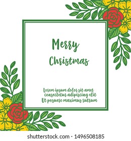 Template of lettering merry christmas, with nature colorful flower frame. Vector