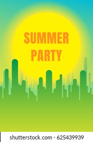 Template for a light summer party with sun and stylized green grass. Vector