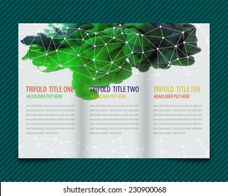 Template light vector design for trifold brochure with green paint, ink cloud. Editable, bright. Proportionally for A4 size