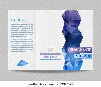 Template light vector design for trifold brochure with colorful polygons and white polygonal grid. Editable, bright. Proportionally for A4 size