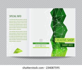 Template light vector design for trifold brochure with colorful polygons and white polygonal grid. Editable, bright. Proportionally for A4 size