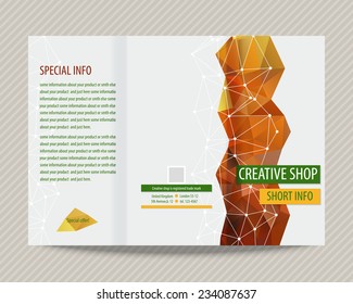 Template light vector design for trifold brochure with colorful polygons and white polygonal grid. Editable, bright. Proportionally for A4 size