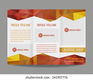 Template light vector design for trifold brochure with colorful polygons. Editable, bright. Proportionally for A4 size