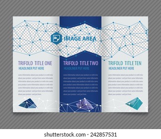 Template light vector design for trifold brochure with colorful polygons and white polygonal grid. Editable, bright. Proportionally for A4 size